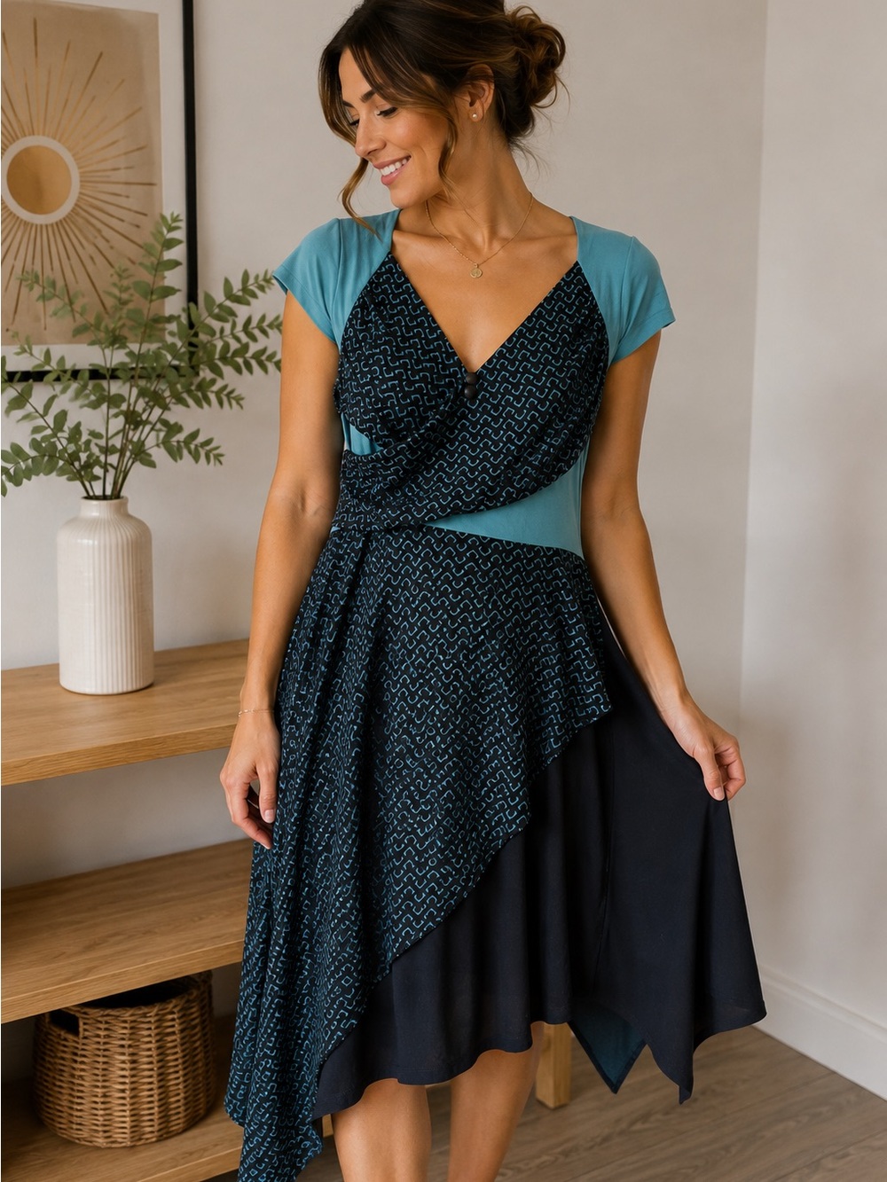 Blue & Black Asymmetrical Dress